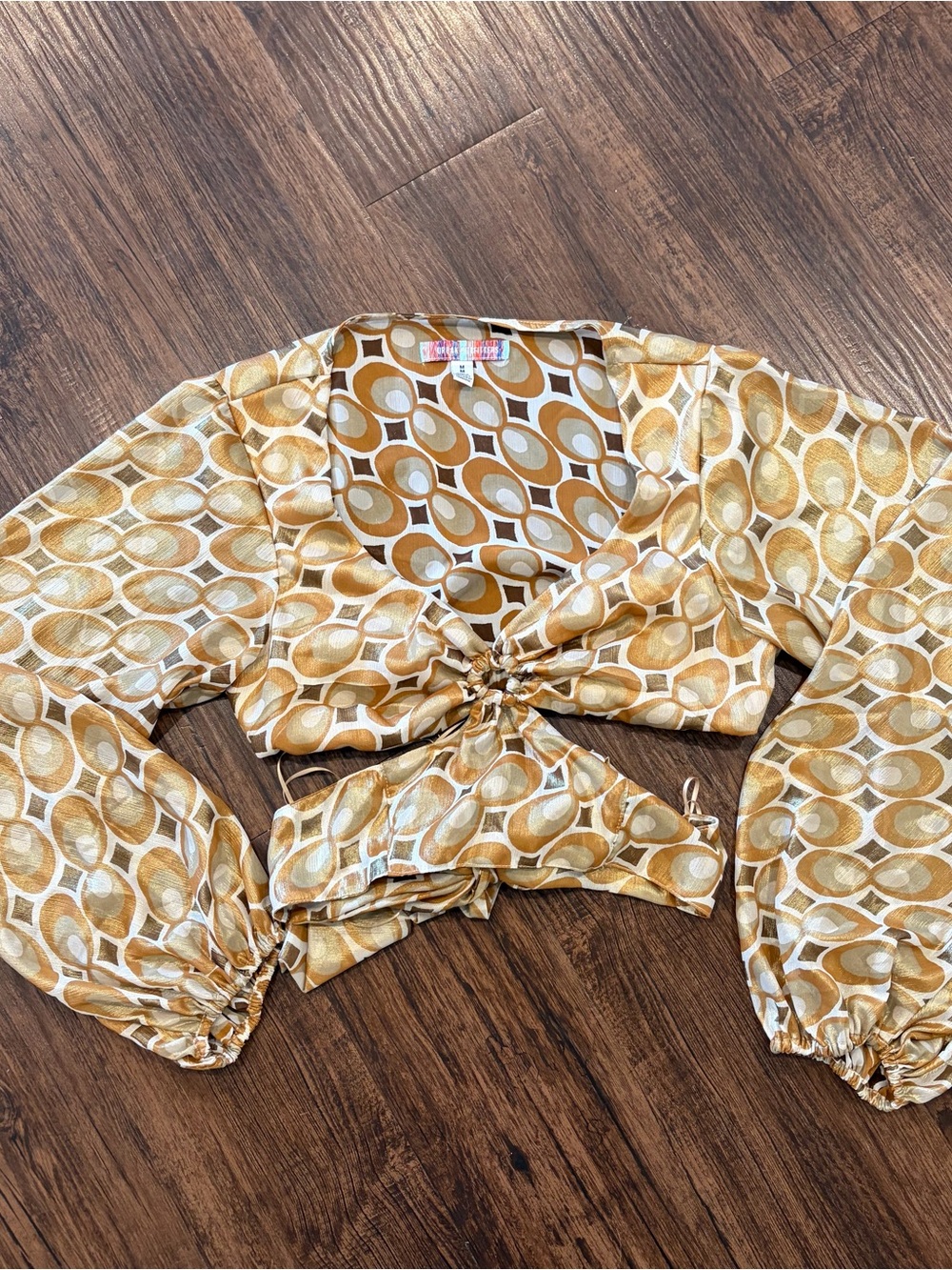 Urban Outfitters Mustard & Cream Knot-Front Geo Crop Top